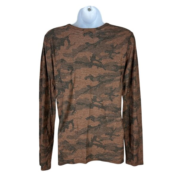 Michael Stars Brown & Black Camo Print Long Sleeve Sparkle Knit Top Size Small - Picture 2 of 3